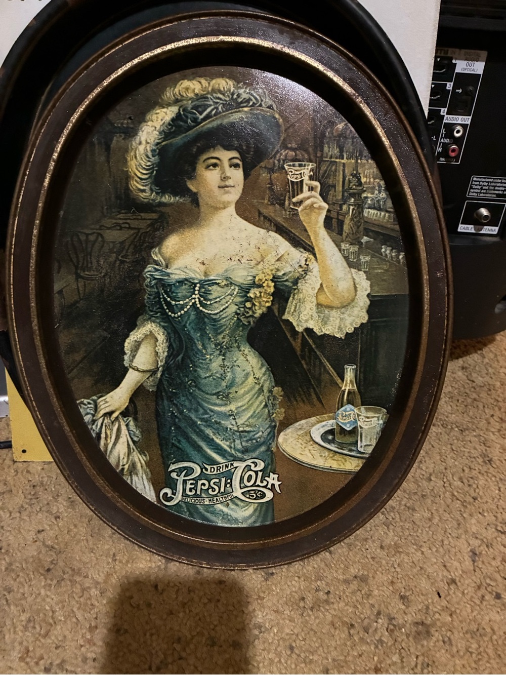 Vintage Oval Wall Art - Teal Dress